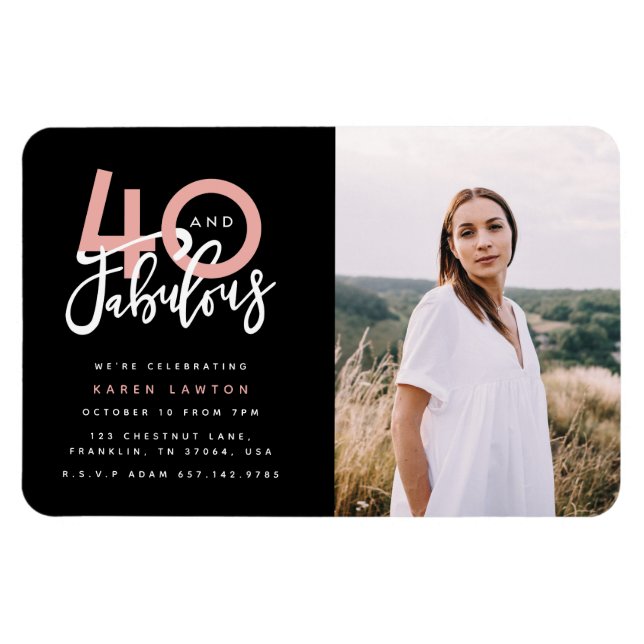 40 och fantastisk fotoinbjudan till födelsedagsfes magnet (Horisontell)