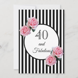 40 och fantastisk glam-födelsedagsfest svart vit inbjudningar