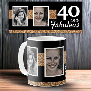 40 och fantastisk guldglitter 2 foto 40-årsdag kaffemugg
