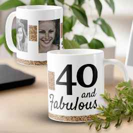 40 och fantastisk guldglitter 2 foto 40-årsdag kaffemugg