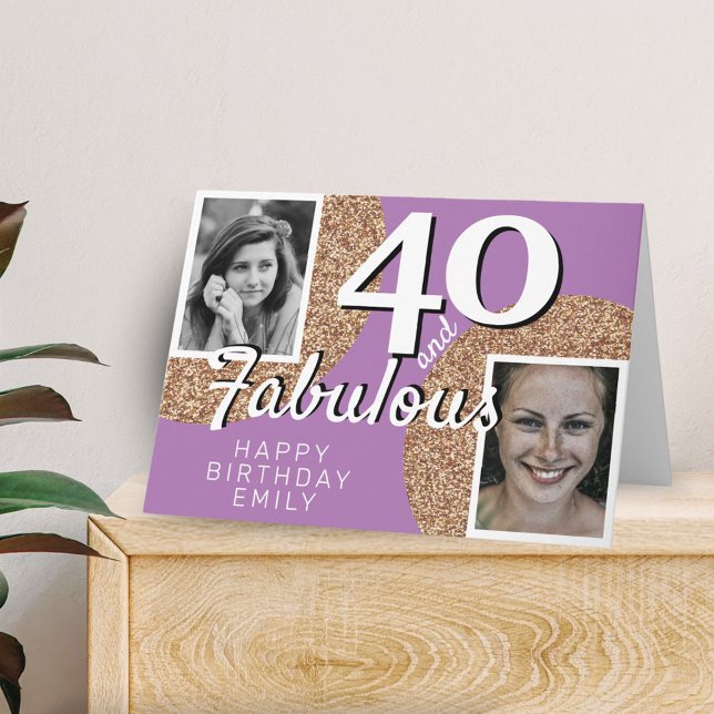 40 och fantastisk guldglitter 2 foto 40-årsdag kort (Skapare uppladdad)