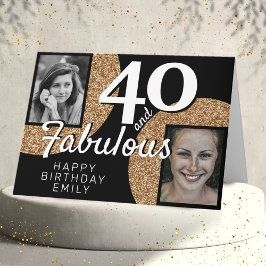 40 och fantastisk guldglitter 2 foto 40-årsdag kort