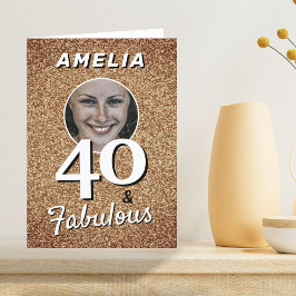 40 och fantastisk guldglitter Foto 40-årsdag Kort