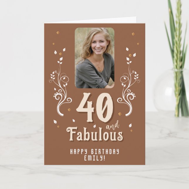 40 och fantastisk lövljus foto 40-årsdag kort (Framsida)