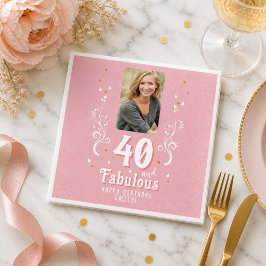 40 och fantastisk lövverk Rosa Foto 40-årsdag Pappersservett