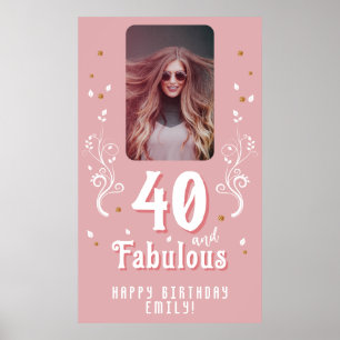40 och fantastisk lövverk Rosa Foto 40-årsdag Poster