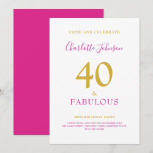 40 och fantastisk minimalistisk 40-årsdag Guld Ros Inbjudningar