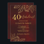40 och fantastisk mörk röd guld 40-årsdagen party inbjudningar<br><div class="desc">Vintagen för lyxfri elegant inspirerade till 40-årsfestinbjudan med löv foliage på en djup röd burgundisk antik bakgrund i nöd. — inbjudan lämpar sig för alla födelsedagsfester av årstidsdelstenar - 30, 40, 50, 60, 70, 80, 90, 100 - eller andra årsdagar för firande. Det är helt redigerbart och enkelt att anpassa...</div>