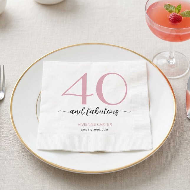 40 och fantastisk Namn Datum 40-årsfest Pappersservett (40 and Fabulous Name Date 40th Birthday Party Napkins)