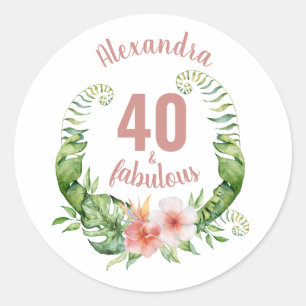 40 och fantastisk rosa, modernt skript namn runt klistermärke