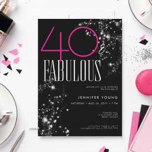 40 och fantastisk svart rosa glamör glänsande föde inbjudningar