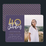 40 och fantastiska fotoinbjudan till födelsedagsfe inbjudningar<br><div class="desc">Fira din 40-årsdag i stil med dessa lila och guld fyrtio och fantastiska överraskningsinbjudningar till party. En modern design med skripttext och fet grafik. Ändra färg för att anpassa. En del av en samling.</div>