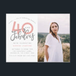 40 och fantastiska fotoinbjudan till födelsedagsfe vykort<br><div class="desc">Fira din 40-årsdag i stil med dessa girighet och rosa fyrtio och fantastiska födelsedagsöverraskningar,  fotoinbjudningar från party. En modern design med skripttext och fet grafik. Ändra färg för att anpassa. En del av en samling.</div>
