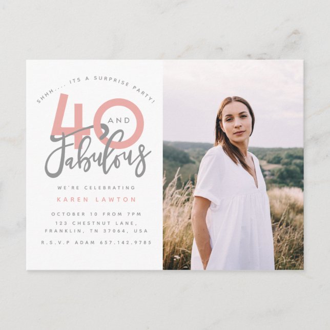 40 och fantastiska fotoinbjudan till födelsedagsfe vykort (Framsida)