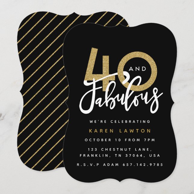 40 och fantastiskt födelsedagsfest inbjudan (Fram/baksida)