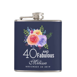 40 och fet text - Blommigt med vattenfärg Fickplunta