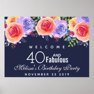 40 och fet text - Blommigt med vattenfärg Poster