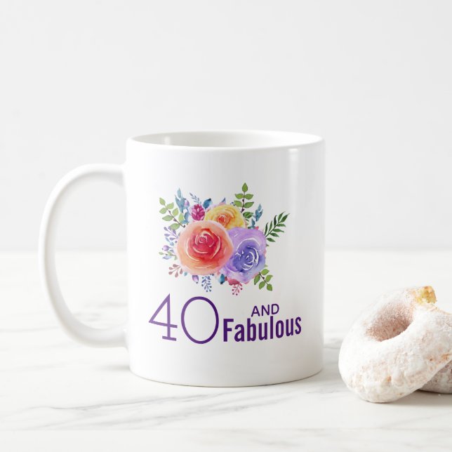 40 och fet text - Blommigten Vattenfärg Bouquet Kaffemugg (Med munk)