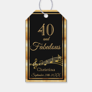40 och ofantliga musik noter svarta guld namn presentetikett