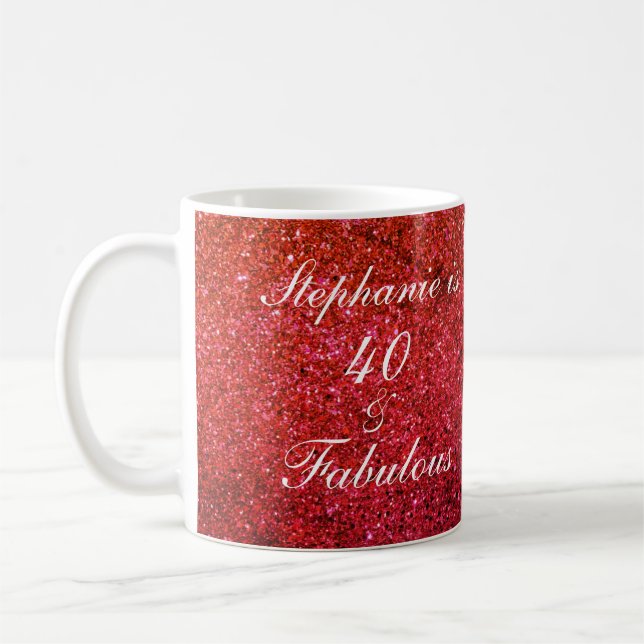 40 och rödvit Glitter-modern, rödvit födelsedag Kaffemugg (Vänster)