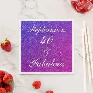 40 och Rosa vid födelsedag Lila Glitter Pappersservett
