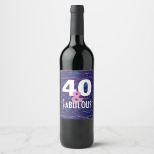 40 och sagolikt geometriskt blått80-talmönster vinflaska etikett