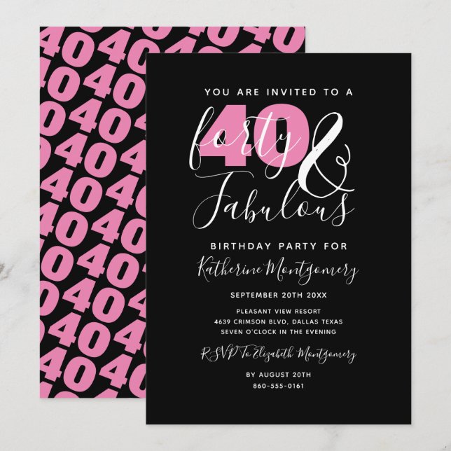 40 och uppmjukande Elegant 40:e födelsedagen Party Inbjudningar (Fram/baksida)