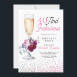 40 och uppmjukande Födelsedagsfest Inbjudningar<br><div class="desc">En modern snyggt 40 och fantastisk födelsedagsfest med en blommigt champagneglas,  en sprinkl av glitter och kalligrafi rosa och svart typografi.</div>