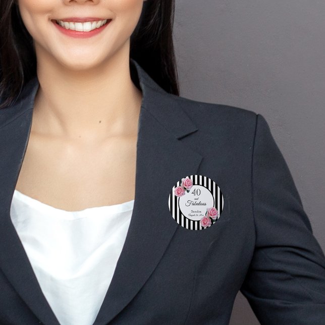 40 ofantligt svartvit rosa ros rand knapp (Skapare uppladdad)