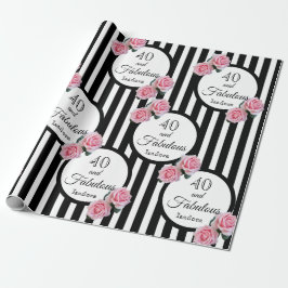 40 ofantligt svartvit rosa ros rand presentpapper