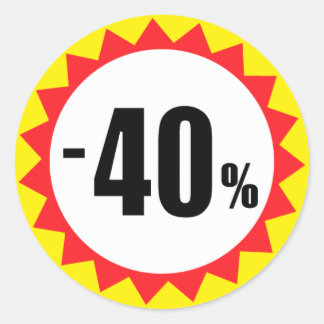 40 % prislistermärken med röd vit gult runt klistermärke