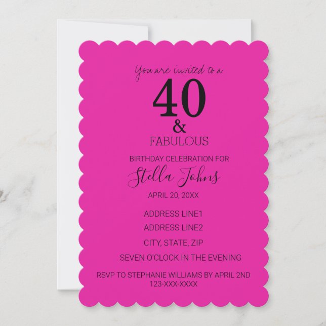 40 Shock rosa Scalloped Inbjudningar (Framsida)