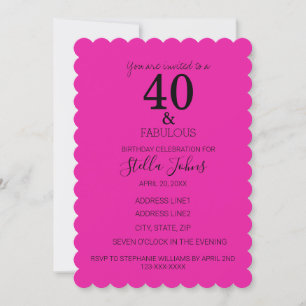 40 Shock rosa Scalloped Inbjudningar