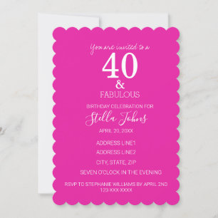 40 Shock rosa Vit Scallopped Inbjudningar