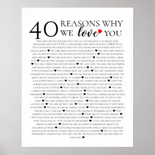 40 skäl att vi älskar dig 40-årspresent för henne poster