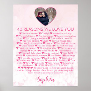 40 skäl vi älskar dig 40-årspresent Foto Hjärtat P Poster