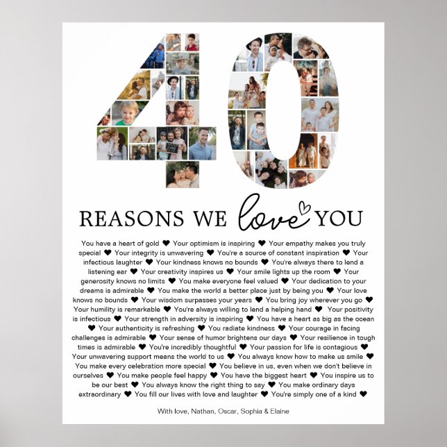 40 skäl vi älskar dig Foto Collage Minnessaksgåva Poster (Framsidan)