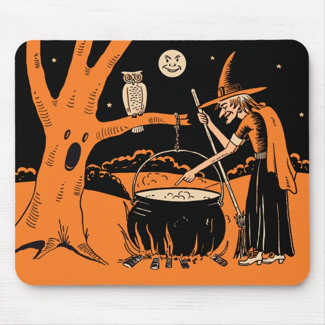 40-talvintageHalloween häxa med kitteln Musmatta (Framsidan)