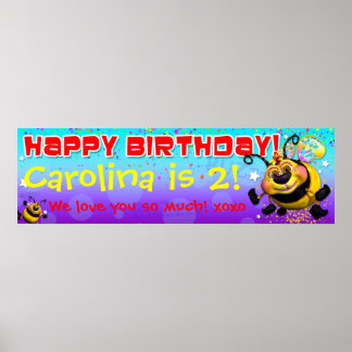 40" x12" GiggleBellies BeeWee Birthday Banner Poster