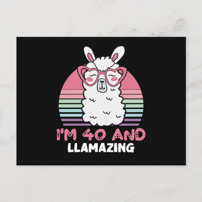 40 Year Old Bday Llamazing 40th Birthday Llama Vykort (Framsida)