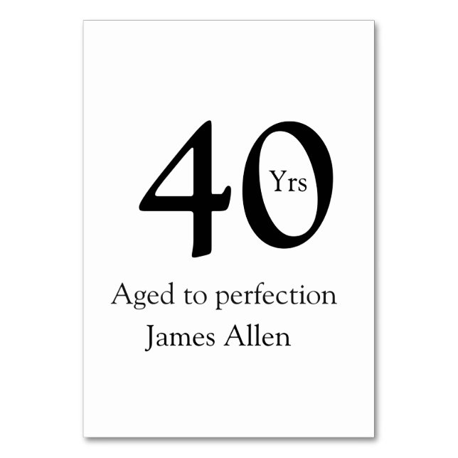 40 years aged to perfection birthday name simple  bordsnummer (Framsidan)