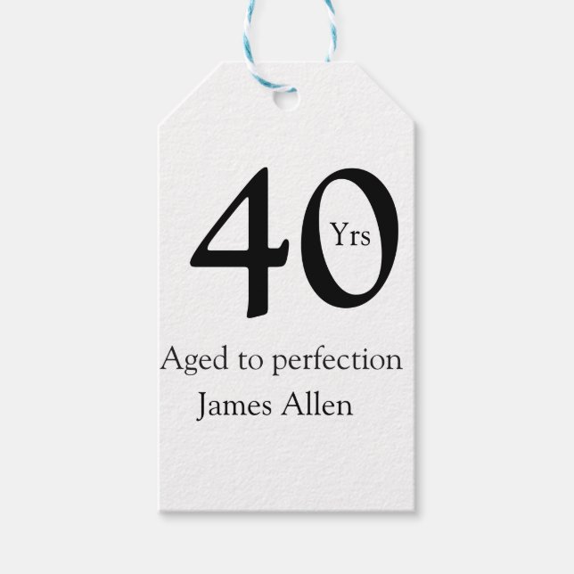 40 years aged to perfection birthday name simple  presentetikett (Framsidan)