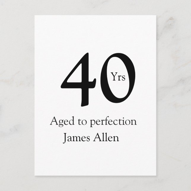 40 years aged to perfection birthday name simple  vykort (Framsida)