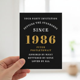 40th Birthday 1986 Black Gold Invitation Vykort