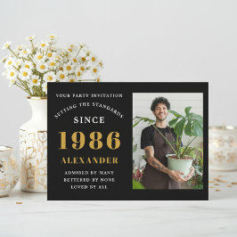 40th Birthday 1986 Black Gold Personalized Photo Inbjudningar