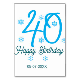 40th birthday add name date year blue template bordsnummer