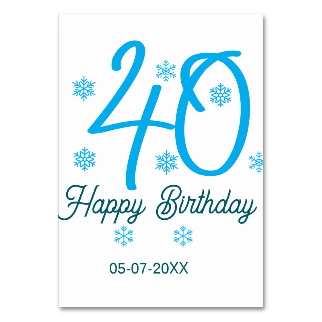 40th birthday add name date year blue template bordsnummer (Framsidan)