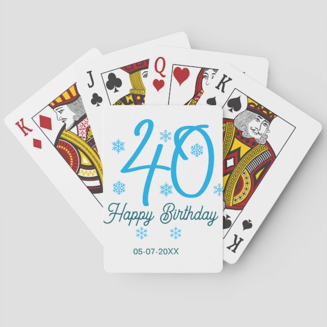 40th birthday add name date year blue template casinokort (Baksidan)