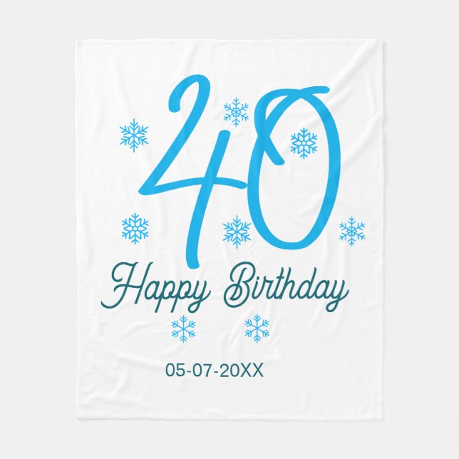 40th birthday add name date year blue template fleecefilt (Framsidan)