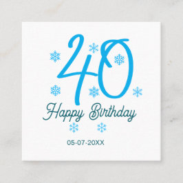 40th birthday add name date year blue template fyrkantigt visitkort